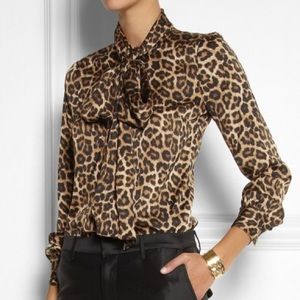 Michael Kors Leopard Bow Tie Blouse